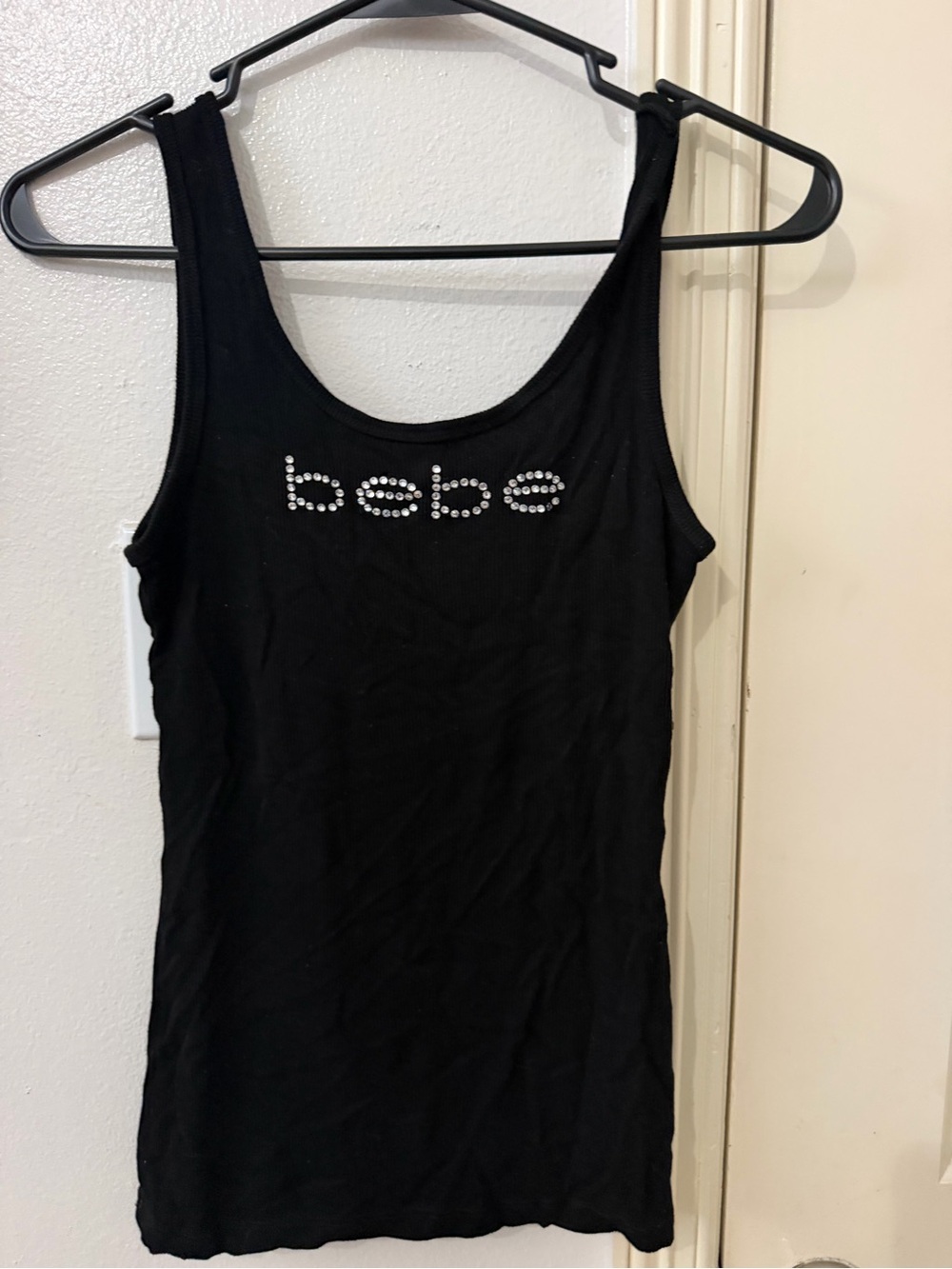 bebe Black Tank with Crystal Logo